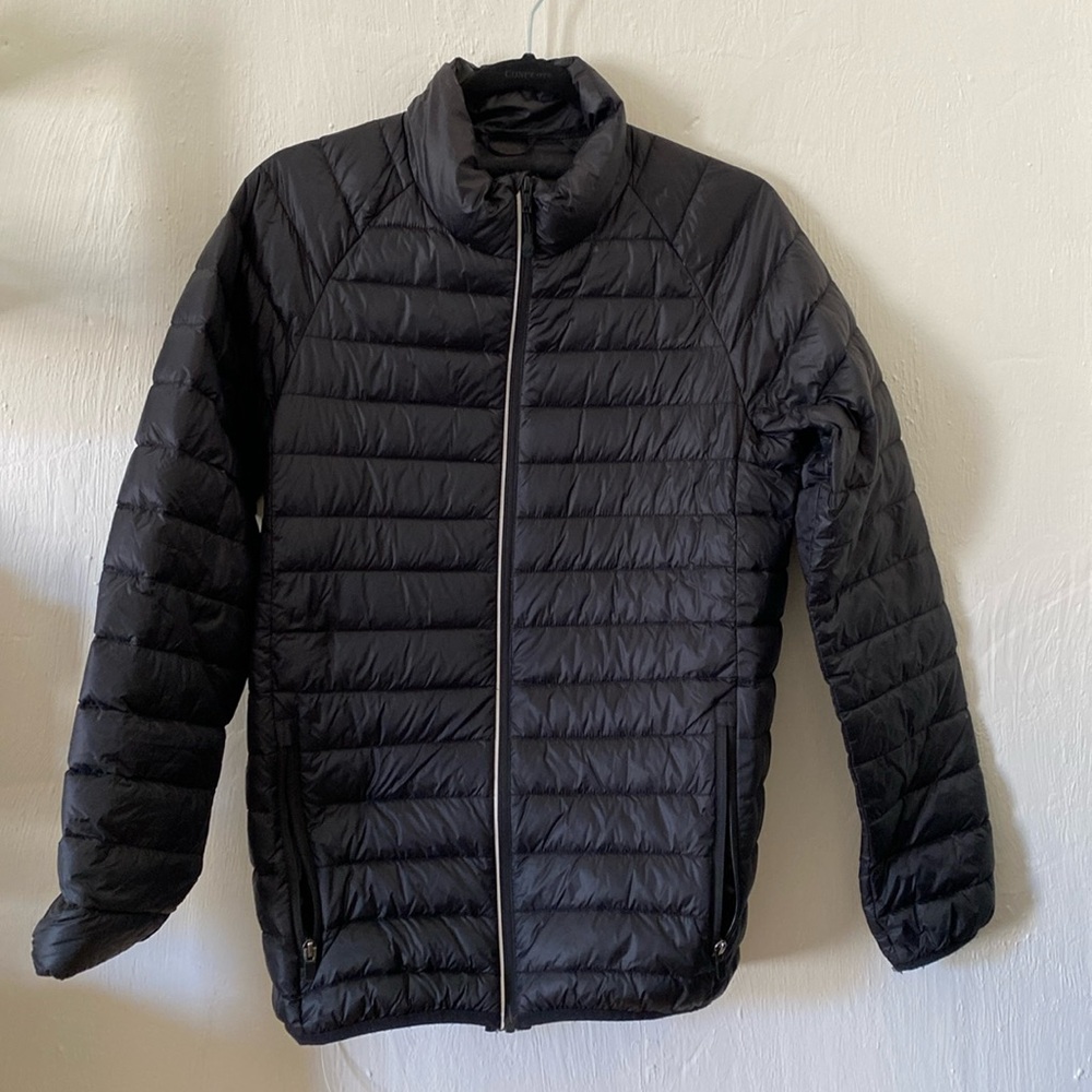 ASICS DOWN Filled Quilted PUFFER JACKET Black Lightweight Regular Fit Small